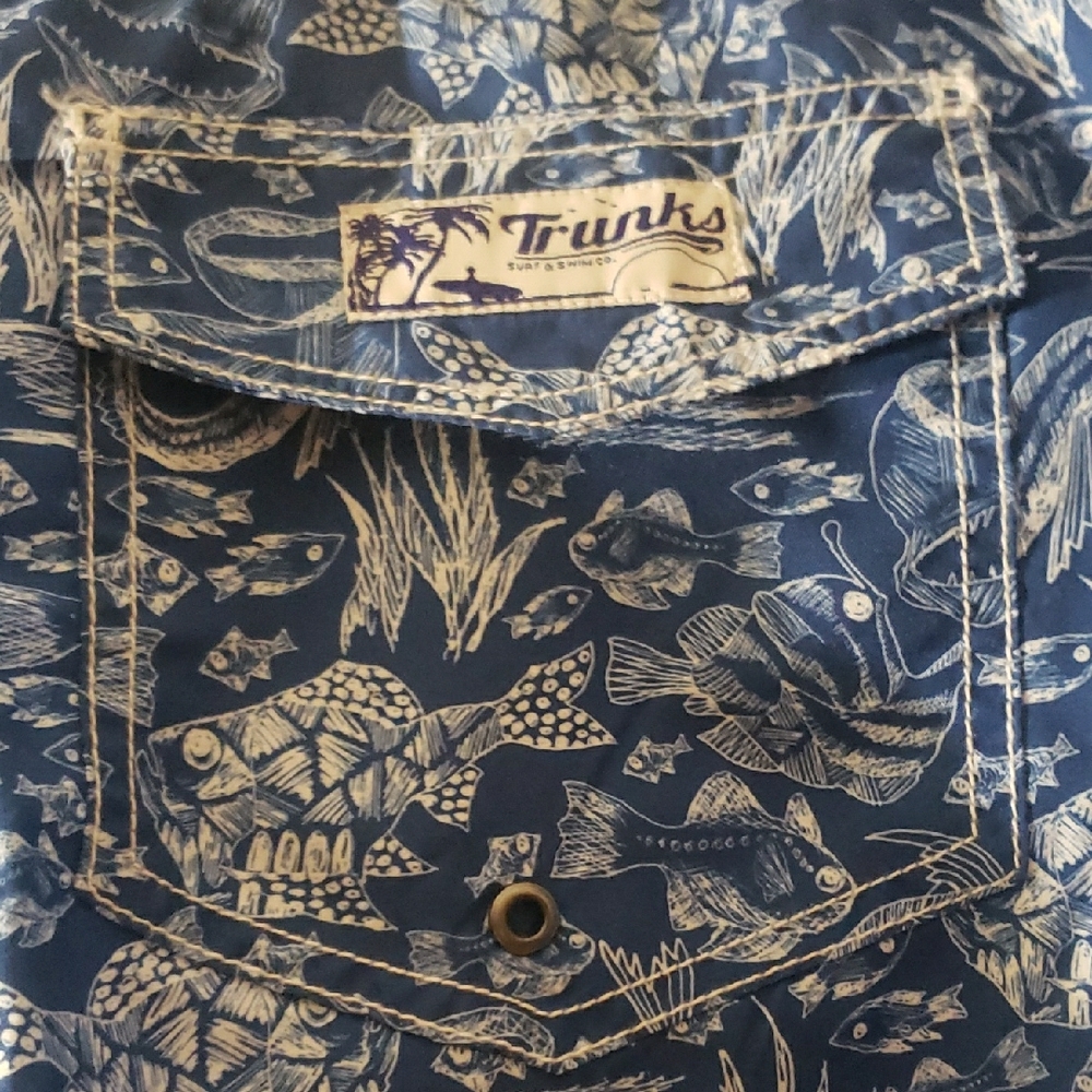 Men's Trunks Surf & Swim Co. Nautical Deep Sea Fishes Printed Size XL Cobalt NWT - Picture 4 of 13